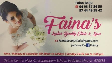 Faina's Ladies Beauty Clinic and Spa - Best Beauty Parlour and Spa in Vadakkenchery Palakkad Kerala